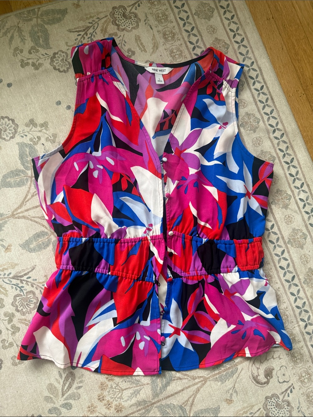 Nine West Multicolor Floral V-Neck Sleeveless Peplum Camisole
